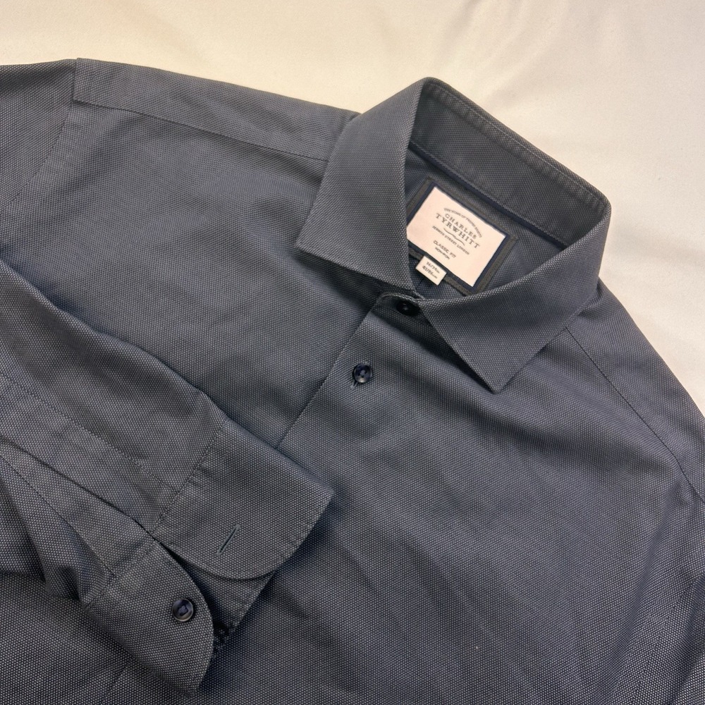 Charles Tyrwhitt Men Blue Bird's Eye Long Sleeve Button Down Shirt 16-34 NWoT